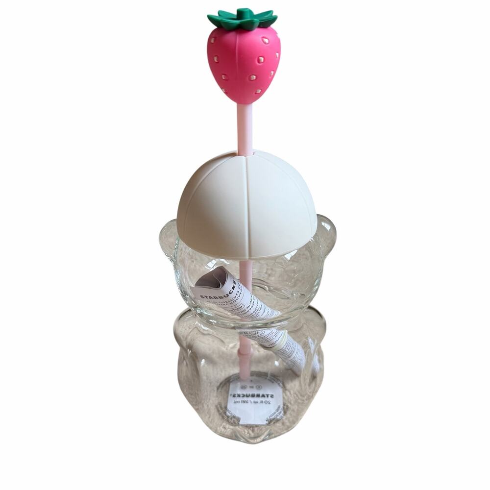 Starbucks Bearista Glass Strawberry Pink Hat and Straw NWT - Picture 4 of 8